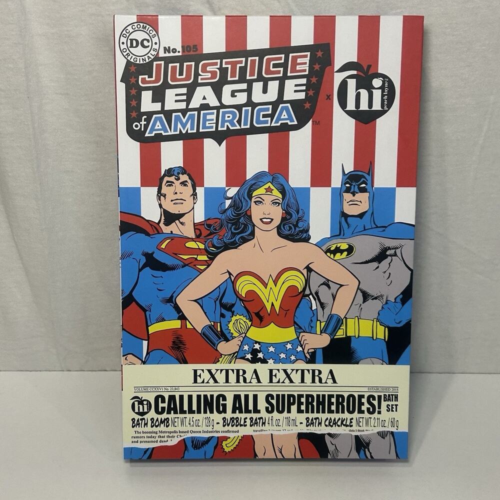 Justice League x Hi Peach Layne Bath Set- Bath Bomb Bath Crackle Bubble Bath New